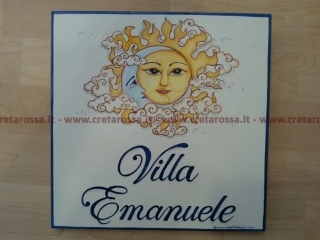 cod.art: nc119 - Mattonella in ceramica cm 30x30 con decoro "Sole e Luna" e scritta personalizzata. 