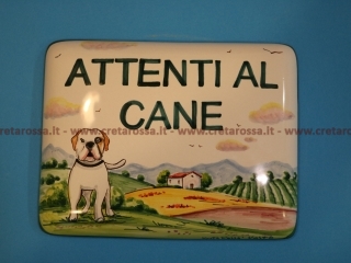 cod.art: nc89a - Mattonella in ceramica cm 17x13 e leggermente bombata con decoro del cane e scritta personalizzata. 