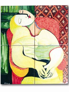 "Il sogno" di P. Picasso  - 40x40 cm. - particolare; Lavoro realizzato all'interno del laboratorio; Autrice: Silvia Quirini. Tecnica: Maiolica. 