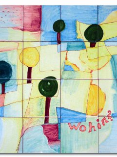 "Wohin...?" di P. klee  - 100x100 cm. - particolare; Lavoro realizzato all'interno del laboratorio; Autrice: Ivana De Leonardis. Tecnica: Maiolica. 