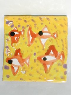 Mattonella 10x10 realizzata e dipinta a mano da bambini diversamente abili. Tecnica:maiolica