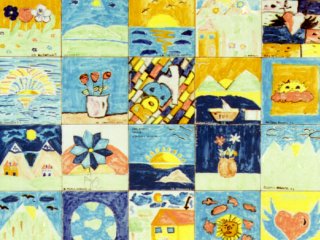 Particolare del pannello in maiolica 100x80 cm esposto all'interno della scuola maedia statale S. D'Acquisto di San Salvo.
