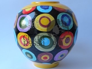 (CODICE ARTICOLO: VA/01) Vaso realizzato al tornio e decorato a mano con bolle .Tecnica: Maiolica