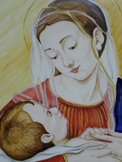 (CODICE ARTICOLO: ARV/01) "Madonna con Bambino" dipinta a mano. Tecnica: maiolica