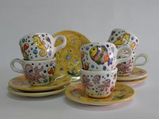 Tazzine da caffè - Produzione artigianale in ceramica dipinta a mano.Tecnica: maiolica