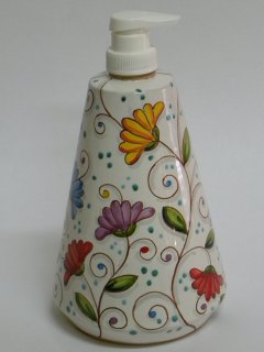 Dispenser per sapone liquido - Produzione artigianale in ceramica dipinta a mano.Tecnica: maiolica 